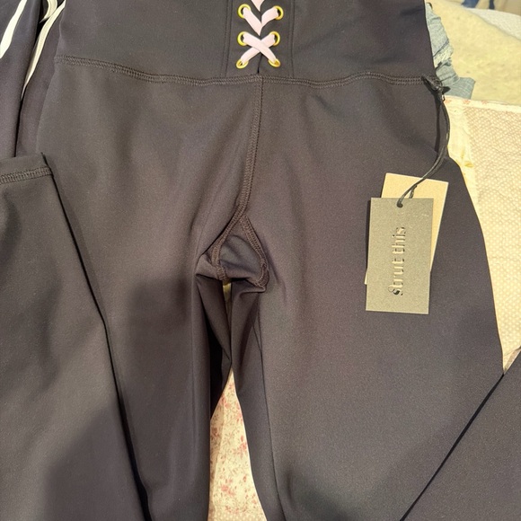 Strut-This Pants - Women's Black Leggings with Pink Lace-Up by [Brand]